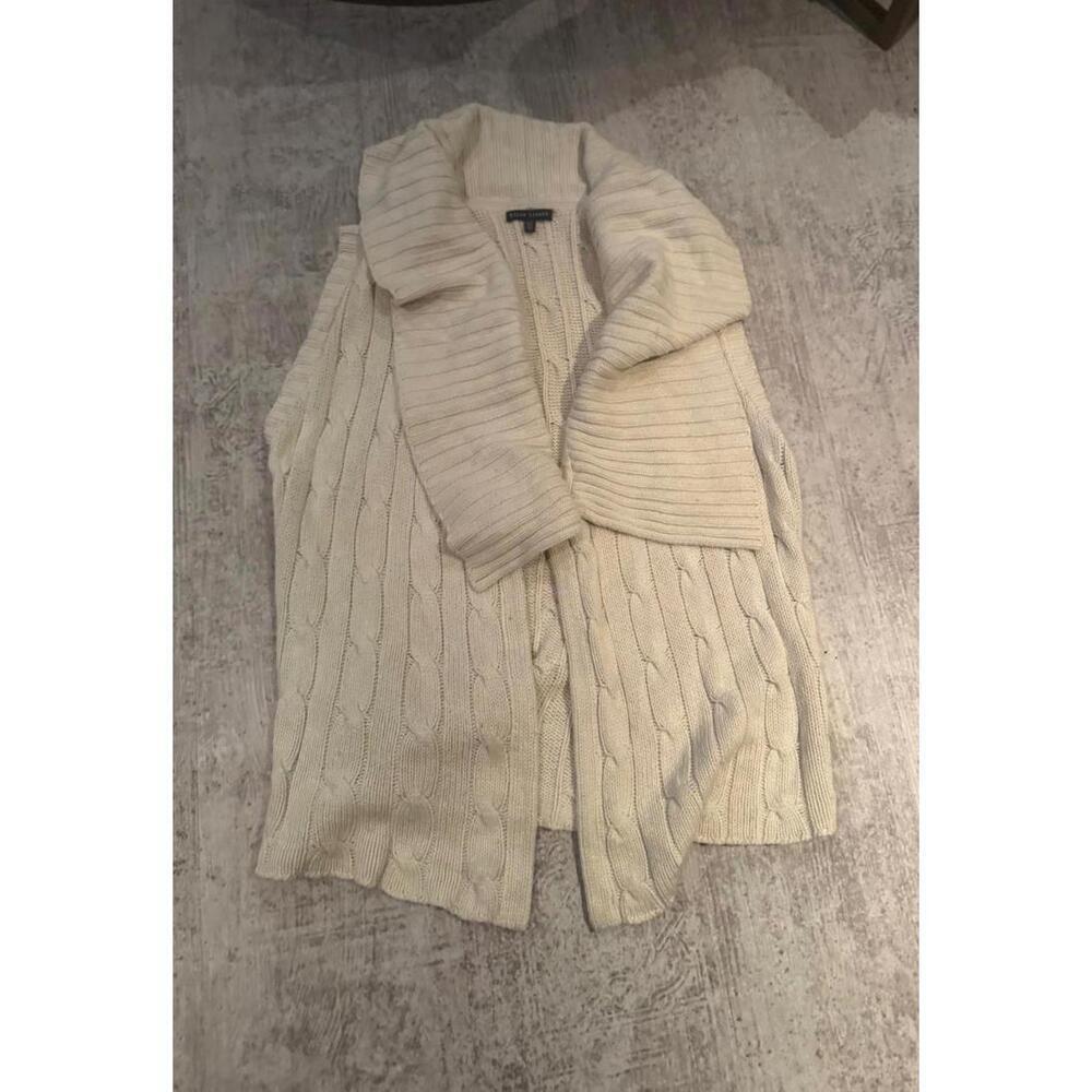 Ralph Lauren Blue Label 100% Silk Knit Cream Open Front Sweater Vest sz L